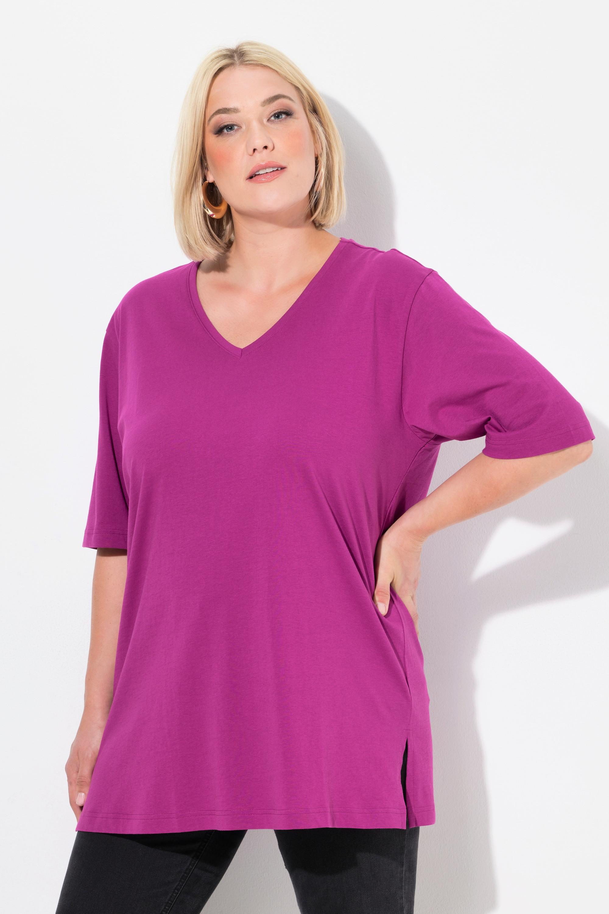 Ulla Popken  T-shirt dalle linee morbide con scollo a V e mezze maniche 