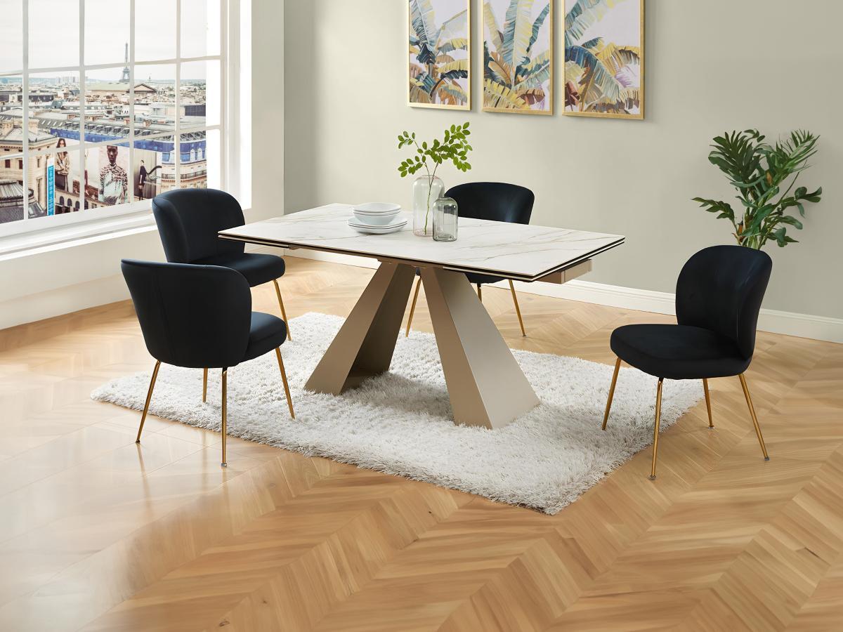 Maison Céphy Table à manger extensible 6 à 10 personnes en verre trempé, céramique et métal - Effet marbre blanc et beige - LOZIPA de Maison Céphy  