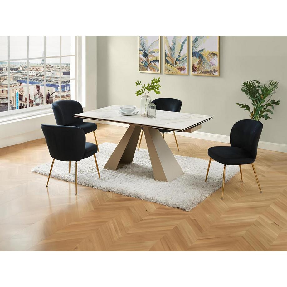 Maison Céphy Table à manger extensible 6 à 10 personnes en verre trempé, céramique et métal - Effet marbre blanc et beige - LOZIPA de Maison Céphy  
