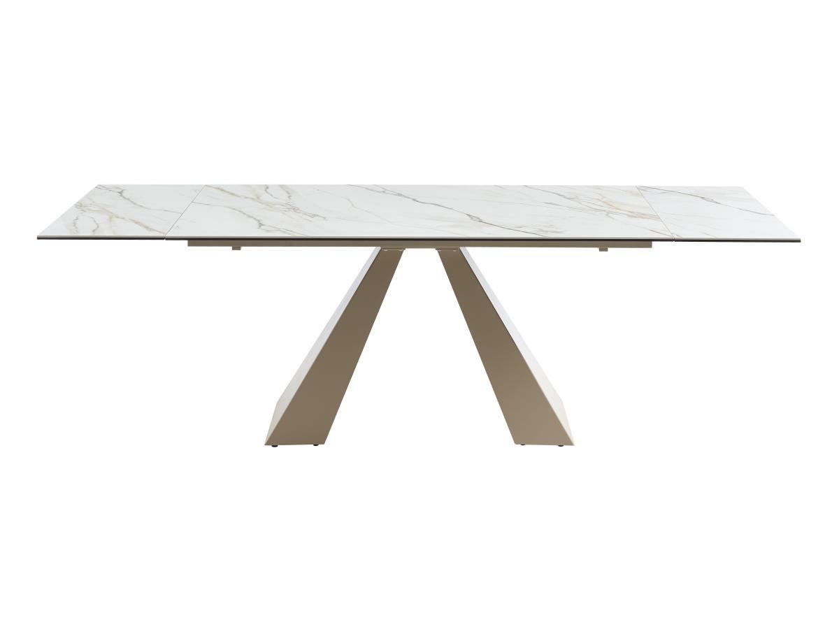 Maison Céphy Table à manger extensible 6 à 10 personnes en verre trempé, céramique et métal - Effet marbre blanc et beige - LOZIPA de Maison Céphy  