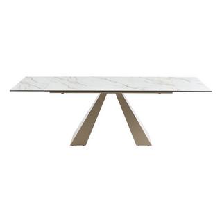 Maison Céphy Table à manger extensible 6 à 10 personnes en verre trempé, céramique et métal - Effet marbre blanc et beige - LOZIPA de Maison Céphy  