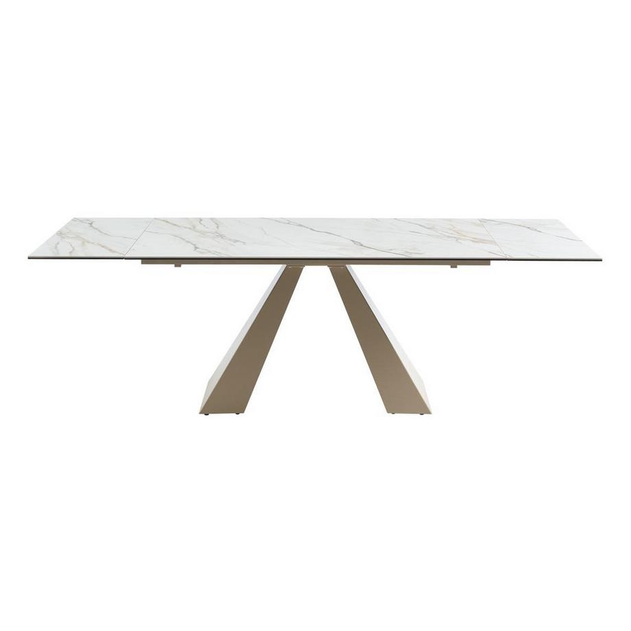 Maison Céphy Table à manger extensible 6 à 10 personnes en verre trempé, céramique et métal - Effet marbre blanc et beige - LOZIPA de Maison Céphy  