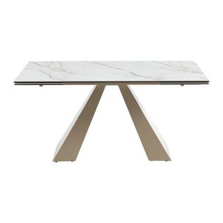 Maison Céphy Table à manger extensible 6 à 10 personnes en verre trempé, céramique et métal - Effet marbre blanc et beige - LOZIPA de Maison Céphy  