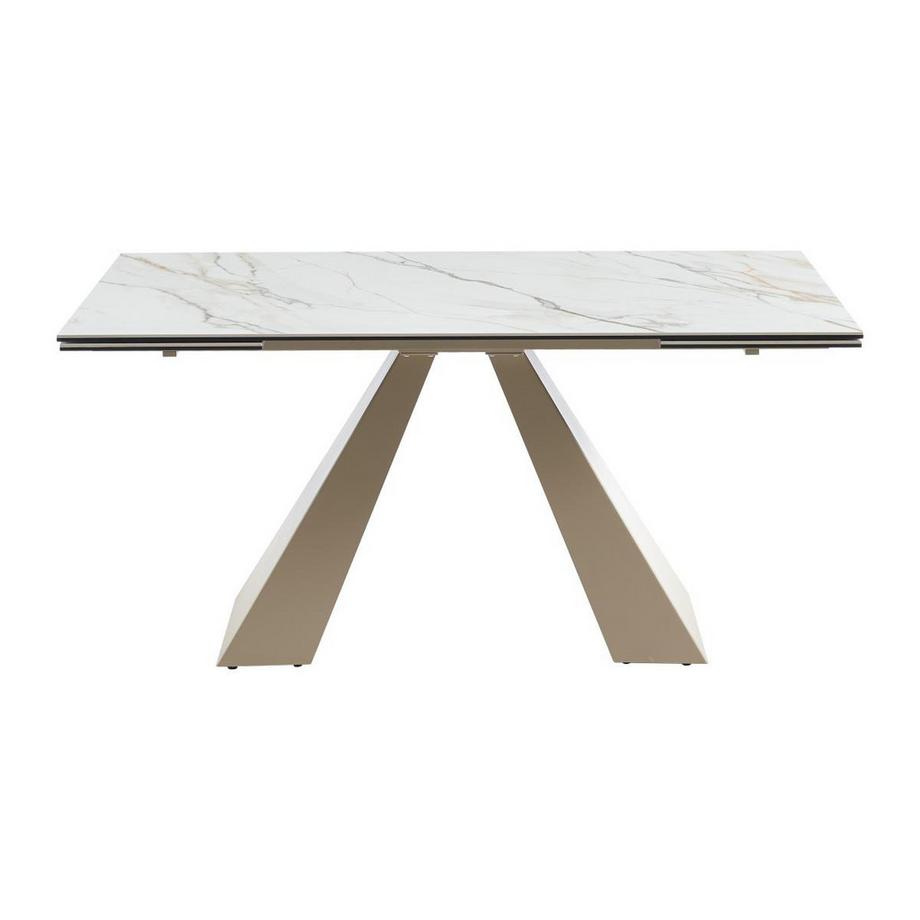 Maison Céphy Table à manger extensible 6 à 10 personnes en verre trempé, céramique et métal - Effet marbre blanc et beige - LOZIPA de Maison Céphy  