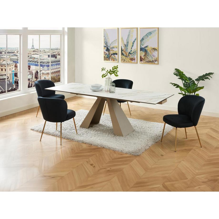 Maison Céphy Table à manger extensible 6 à 10 personnes en verre trempé, céramique et métal - Effet marbre blanc et beige - LOZIPA de Maison Céphy  