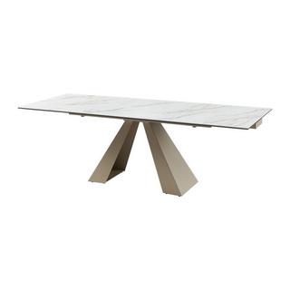 Maison Céphy Table à manger extensible 6 à 10 personnes en verre trempé, céramique et métal - Effet marbre blanc et beige - LOZIPA de Maison Céphy  