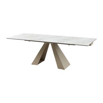 Table à manger extensible 6 à 10 couverts en verre trempé, céramique et métal - Effet marbre blanc et beige - LOZIPA de Pascal MORABITO