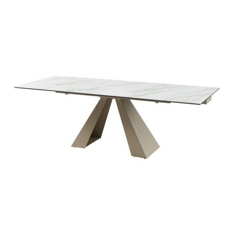 Maison Céphy Table à manger extensible 6 à 10 personnes en verre trempé, céramique et métal - Effet marbre blanc et beige - LOZIPA de Maison Céphy  