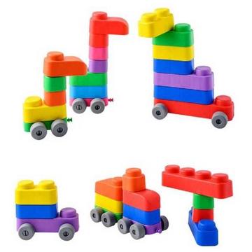 Jouets Montessori, jouets éducatifs, blocs souples et roues - 15 blocs et 12 roues Jouets éducatifs