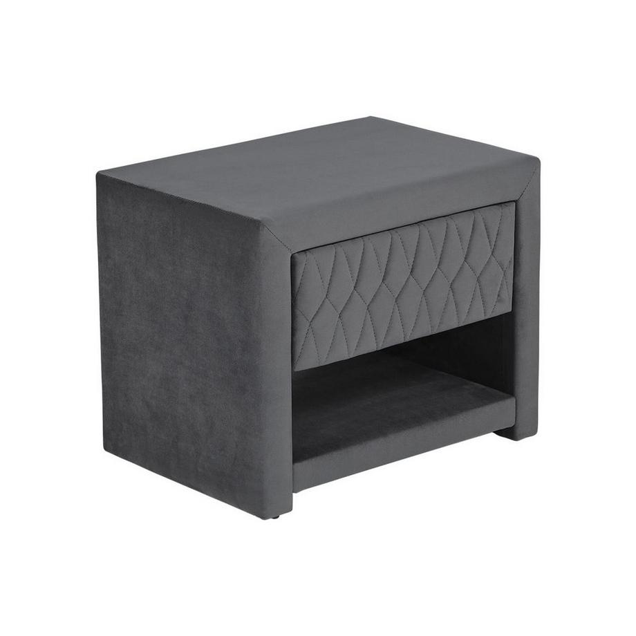 Vente-unique Lot de 2 tables de chevet - 1 tiroir et 1 niche - Tissu velours - Gris - DANIELE  