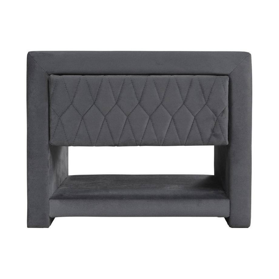 Vente-unique Lot de 2 tables de chevet - 1 tiroir et 1 niche - Tissu velours - Gris - DANIELE  