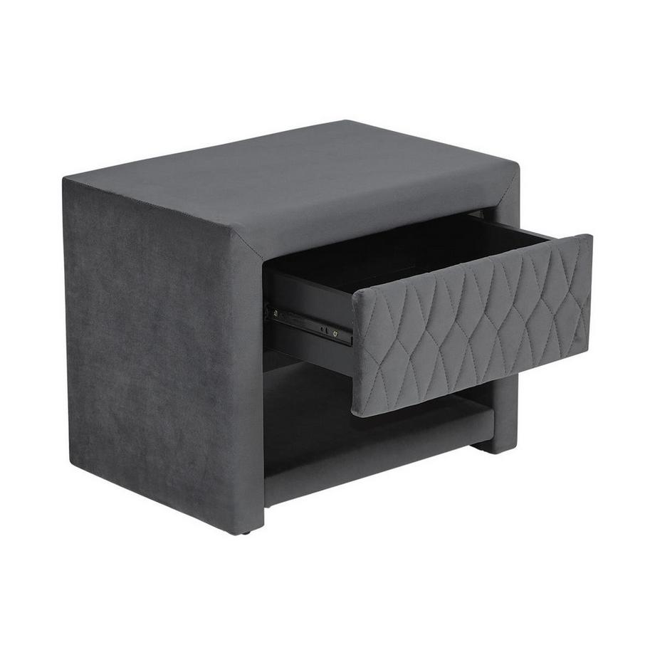 Vente-unique Lot de 2 tables de chevet - 1 tiroir et 1 niche - Tissu velours - Gris - DANIELE  