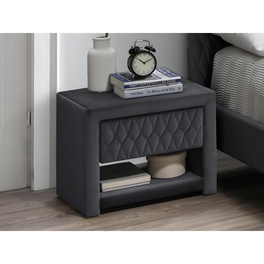 Vente-unique Lot de 2 tables de chevet - 1 tiroir et 1 niche - Tissu velours - Gris - DANIELE  