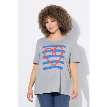 T-shirt classica con cuore rosso, scollo a girocollo e mezze maniche