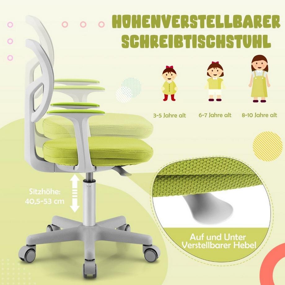 Northix Kinder-Schreibtischstuhl Kinder-Computerstuhl mit Einstellbarer Höhe Grün  