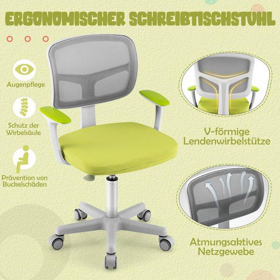 Northix Kinder-Schreibtischstuhl Kinder-Computerstuhl mit Einstellbarer Höhe Grün  