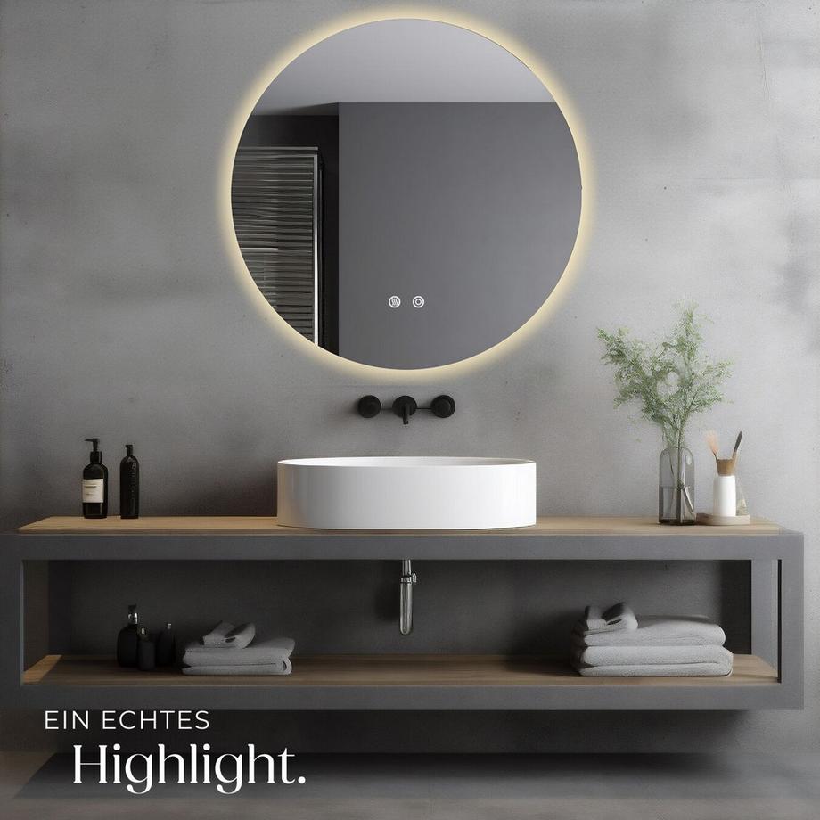 Tectake Miroir de salle de bain rond à LED AURORA design sans cadre en 3 tailles  