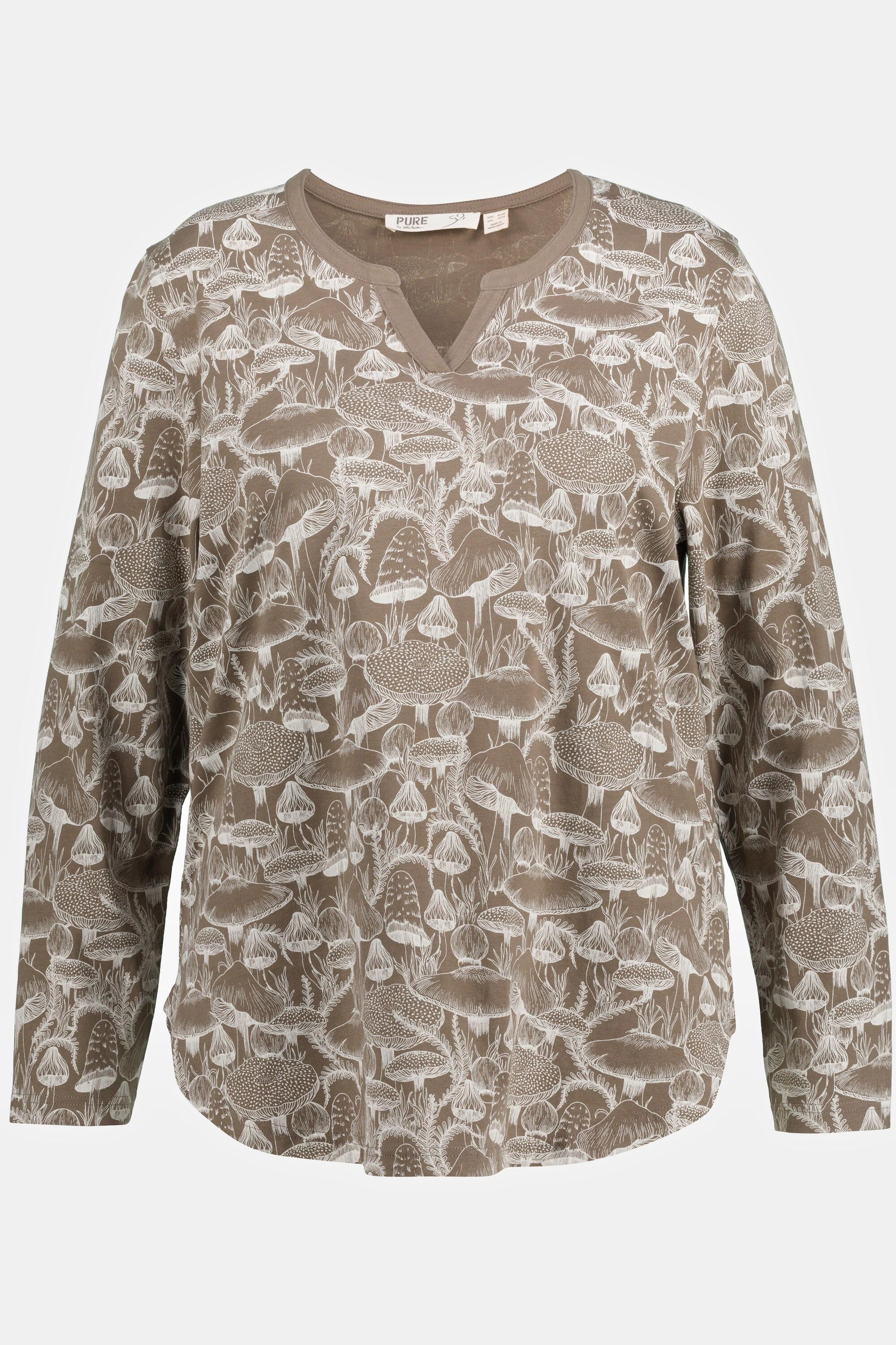 Ulla Popken  Pyjamashirt, Pilze, Tunika-Ausschnitt, Halbarm 