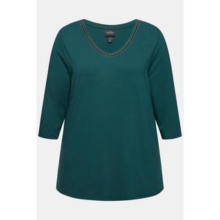 Ulla Popken  Shirt, Ziersteine, A-Linie, V-Ausschnitt, Langarm 