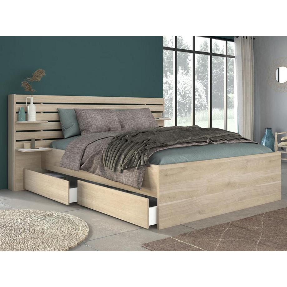 Vente-unique Letto 160 x 200 cm Con vani portaoggetti Naturale + Rete a doghe + Materasso - TENALIA II  