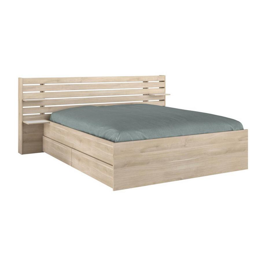 Vente-unique Letto 160 x 200 cm Con vani portaoggetti Naturale + Rete a doghe + Materasso - TENALIA II  