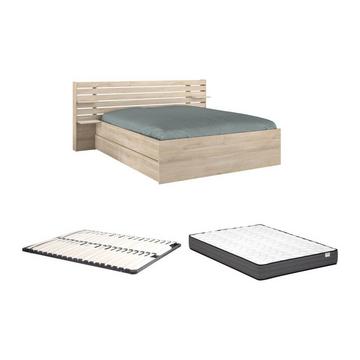 Lit 160 x 200 cm avec rangements - Coloris : Naturel + Sommier + Matelas - TENALIA II