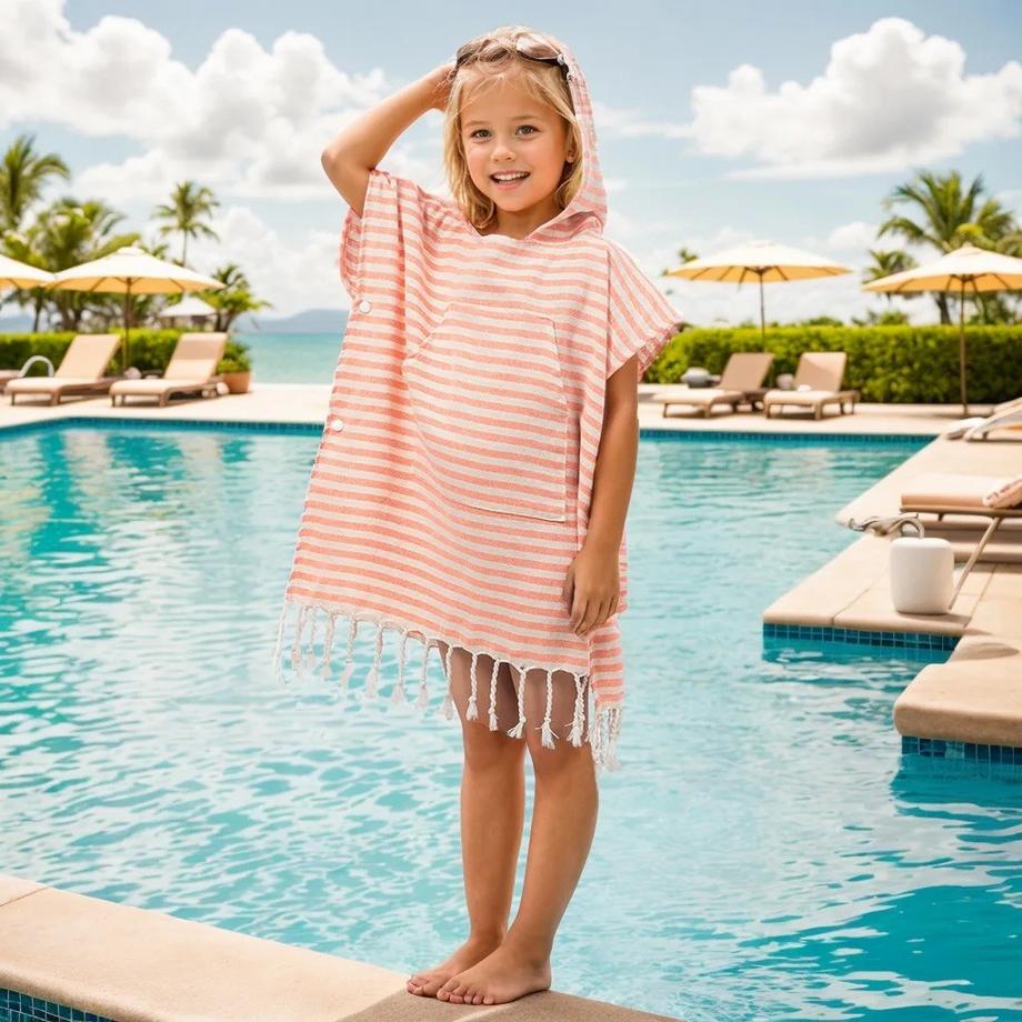 Misiu  Kinder-Poncho gestreift mit Zotteln 