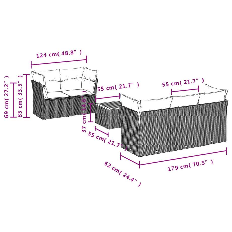 VidaXL Ensemble de canapés de jardin rotin synthétique  