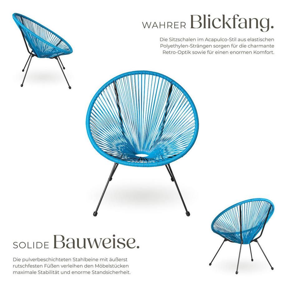Tectake 2er Set Gartenstuhl Santana Retro-Design im Acapulco-Stil mit Schnurbespannung  