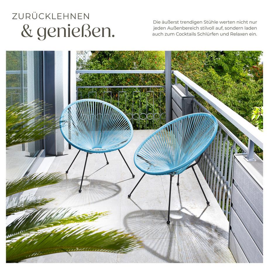 Tectake 2er Set Gartenstuhl Santana Retro-Design im Acapulco-Stil mit Schnurbespannung  