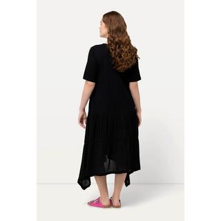 Ulla Popken  Midikleid, Struktur, V-Ausschnitt, Halbarm, Biobaumwolle 