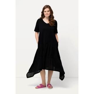 Ulla Popken  Midikleid, Struktur, V-Ausschnitt, Halbarm, Biobaumwolle 