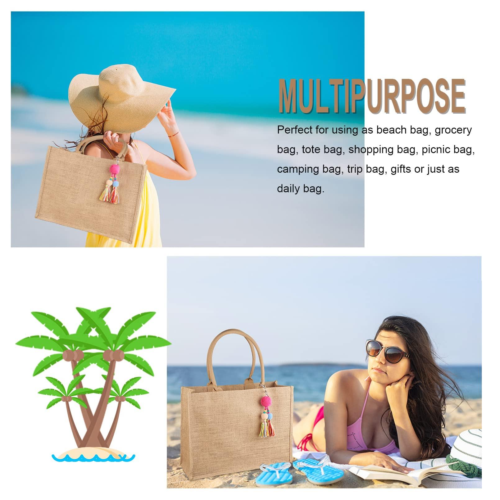 Only-bags.store  Jute Tasche Shopper, große Jute Tasche Strand Tasche faltbar wasserdicht Einkaufstaschen Handtasche für Picknick Reisen Einkaufen Strand und Alltag 