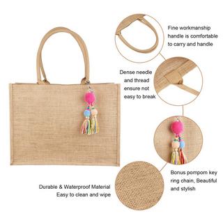 Only-bags.store  Jute Tasche Shopper, große Jute Tasche Strand Tasche faltbar wasserdicht Einkaufstaschen Handtasche für Picknick Reisen Einkaufen Strand und Alltag 