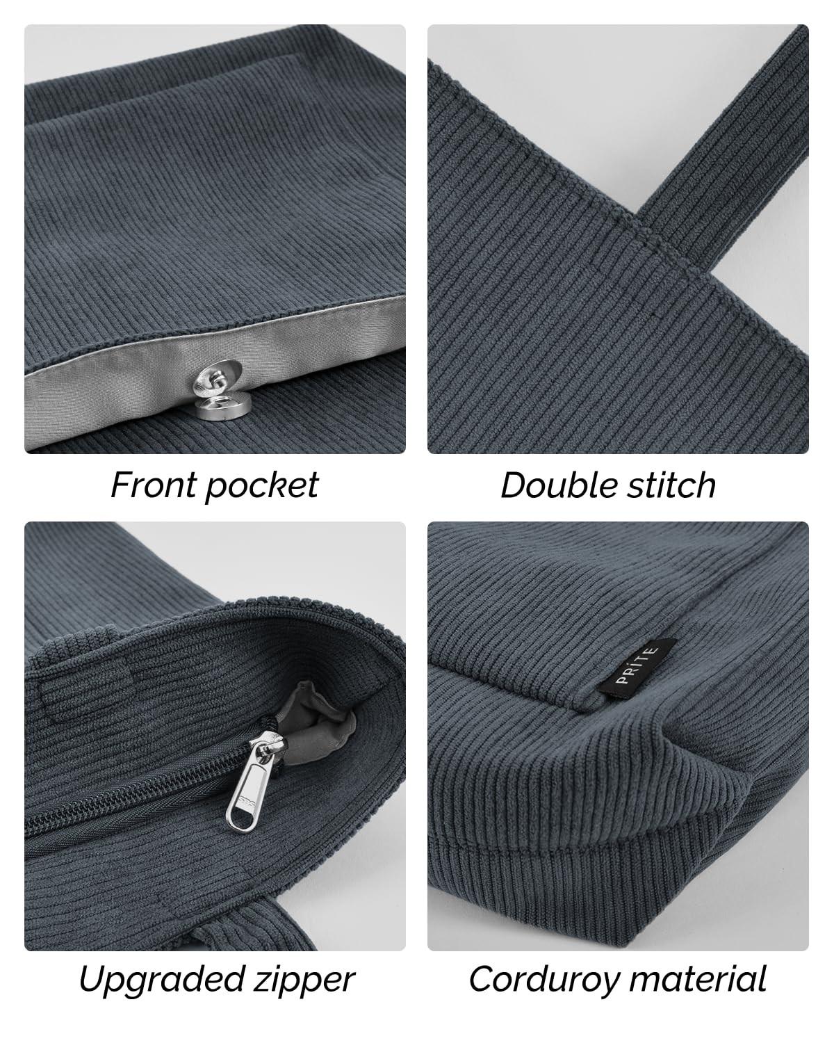 Only-bags.store Sac Bandoulière Zippé en Velours Côtelé Grand Sac Cabas Fourre-tout  