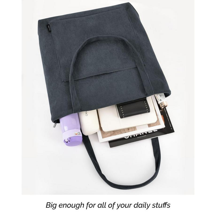 Only-bags.store Borsa a Tracolla con Cerniera in Velluto a Coste Grande Shopper Tote Bag  