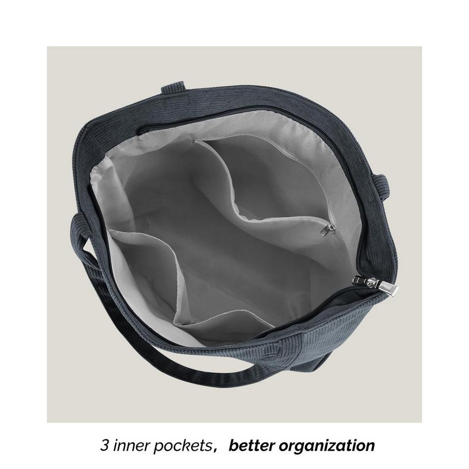 Only-bags.store Borsa a Tracolla con Cerniera in Velluto a Coste Grande Shopper Tote Bag  