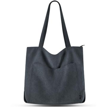 cord Tasche Umhängetasche mit Reißverschluss, Groß Shopper Tasche Tote Bag Handtasche