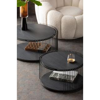 KARE Design Table basse Wire Double Wood noir (lot de 2)  