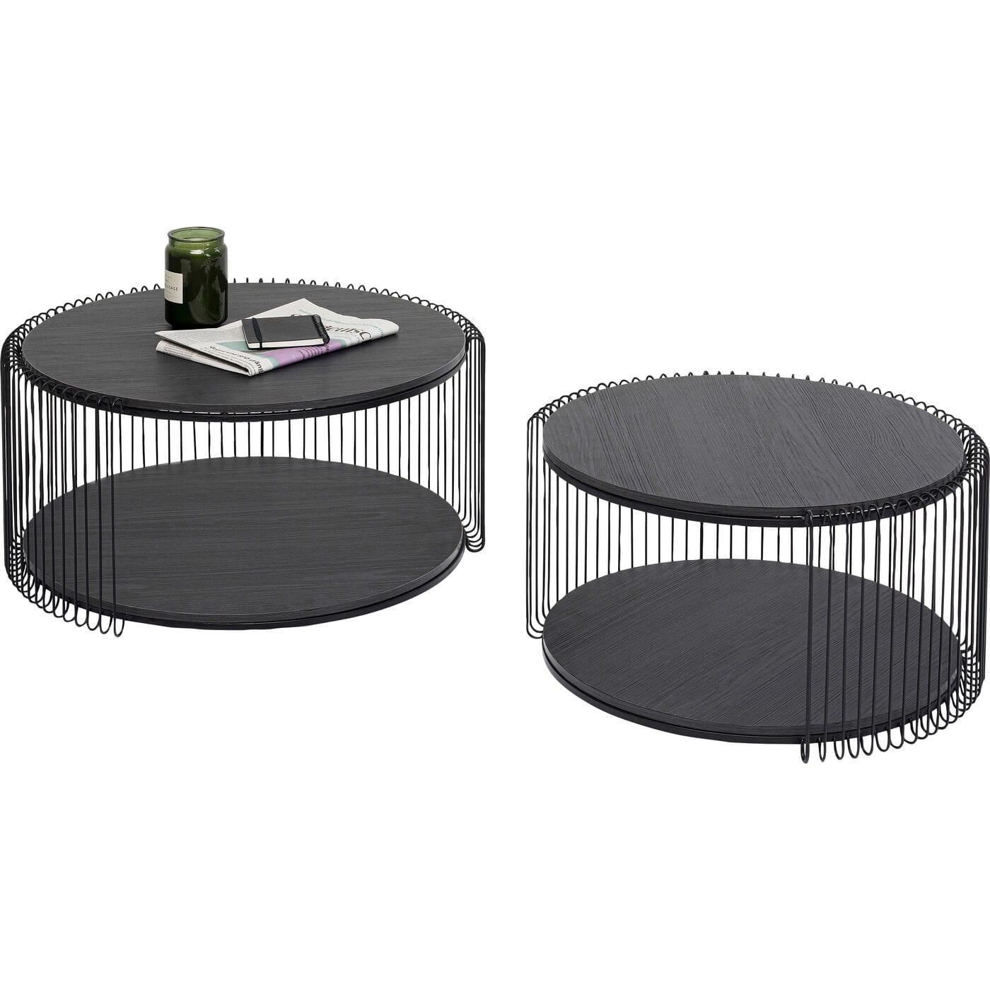 KARE Design Tavolino Wire Double Wood nero (set di 2)  