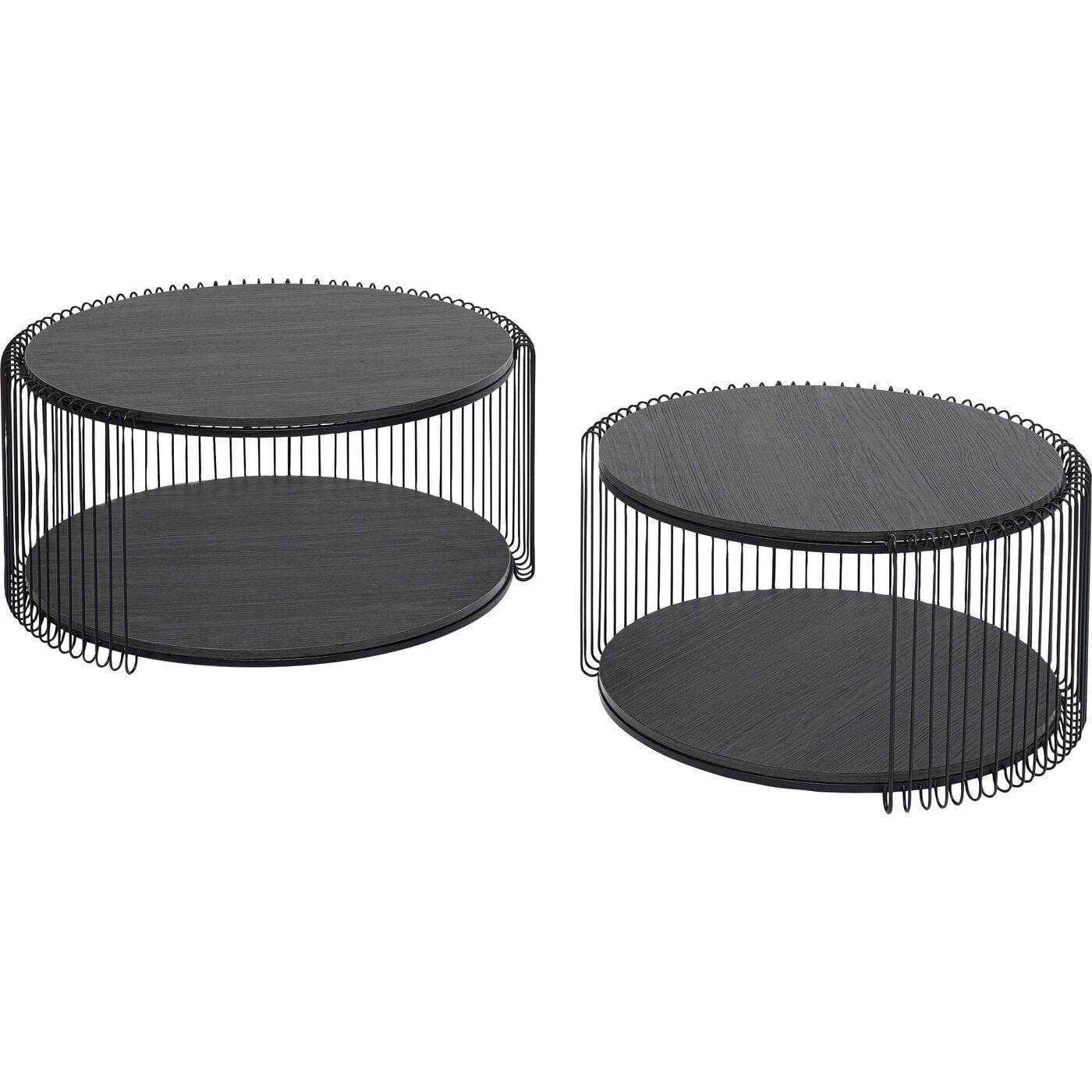 KARE Design Table basse Wire Double Wood noir (lot de 2)  