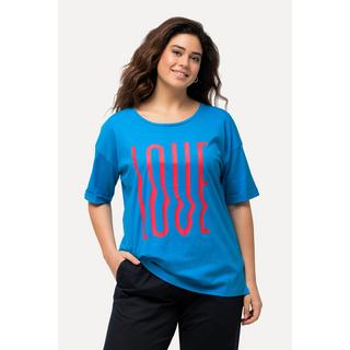 Ulla Popken  T-shirt dal taglio oversize con LOVE, scollo a girocollo e mezze maniche 