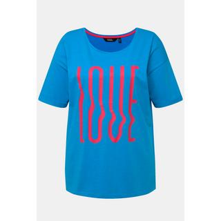 Ulla Popken  T-shirt dal taglio oversize con LOVE, scollo a girocollo e mezze maniche 