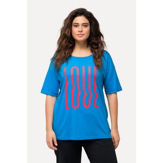 Ulla Popken  T-shirt dal taglio oversize con LOVE, scollo a girocollo e mezze maniche 