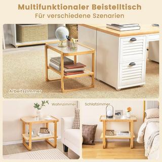 Northix Couchtisch mit Abnehmbarer Glasplatte & Rattanablage Kaffeetisch mit Gestell aus Bambus  