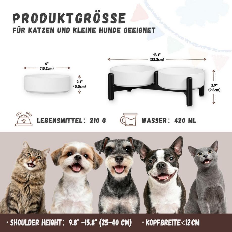 Alopini  Ensemble de Bols de Nourriture pour Chien - Double Bol de Nourriture en Céramique avec Support en Acier Inoxydable pour la Nourriture et l'eau 