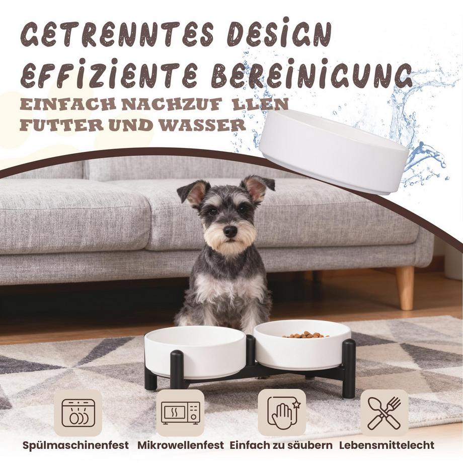 Alopini  Ensemble de Bols de Nourriture pour Chien - Double Bol de Nourriture en Céramique avec Support en Acier Inoxydable pour la Nourriture et l'eau 