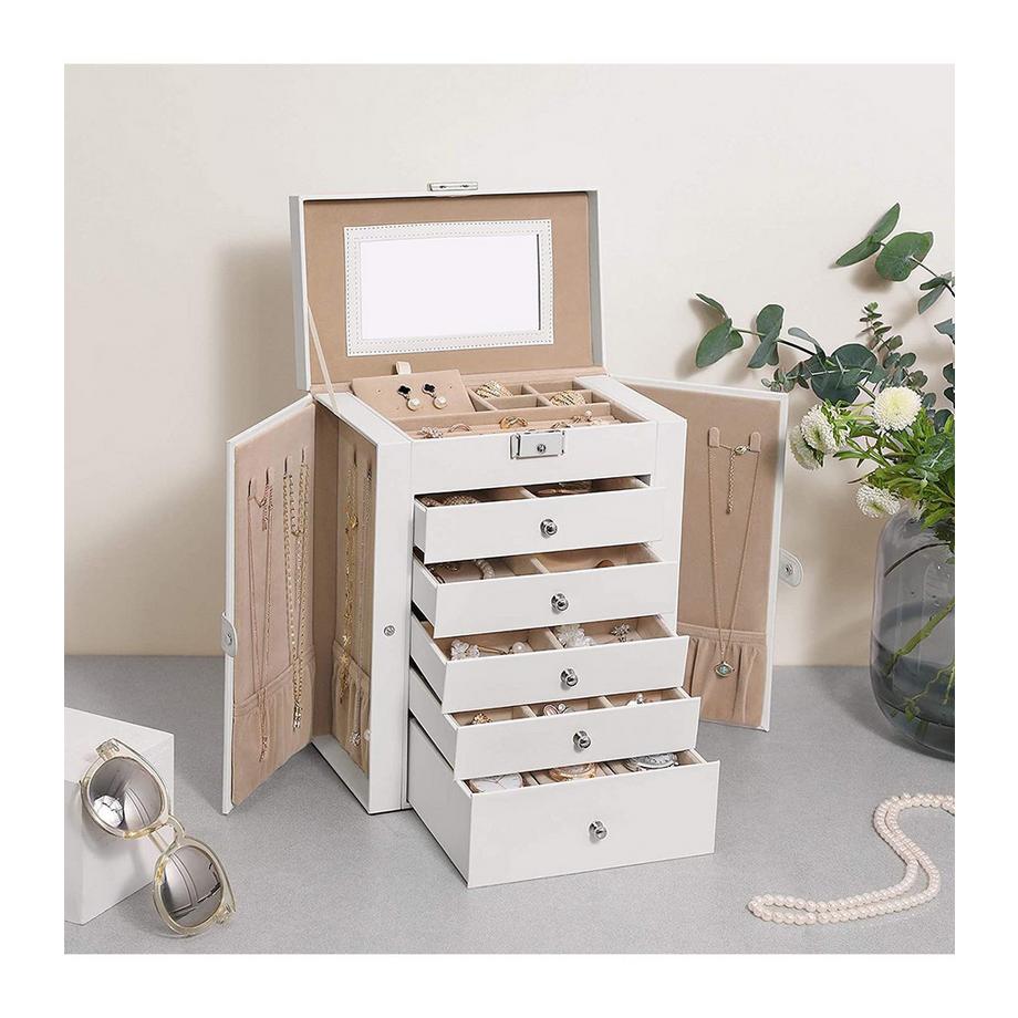 Calicosy  6-stöckiges Schmuckkästchen mit Spiegel, Schloss und Samtfutter 