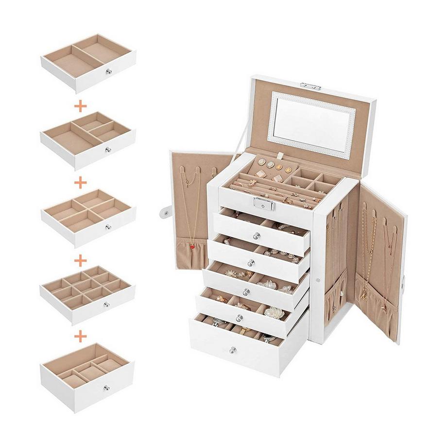 Calicosy  6-stöckiges Schmuckkästchen mit Spiegel, Schloss und Samtfutter 