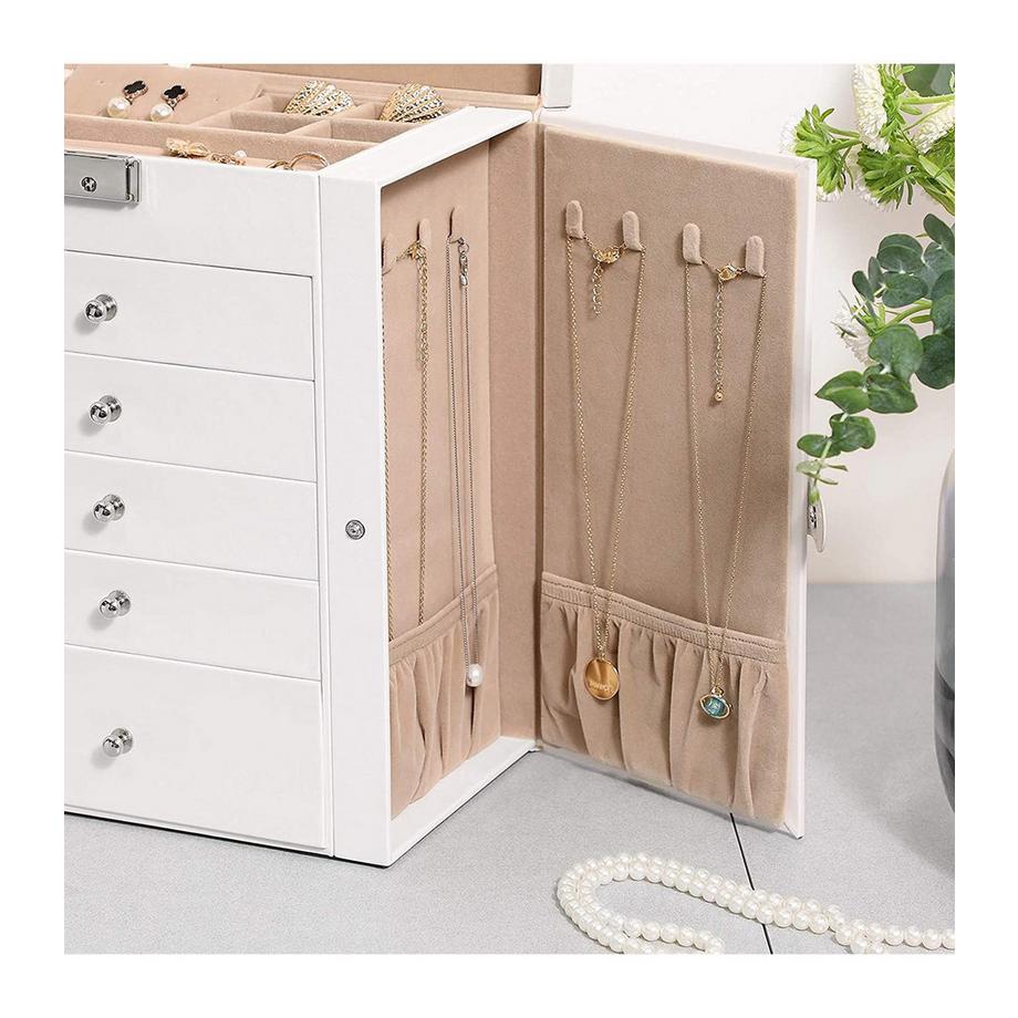 Calicosy  6-stöckiges Schmuckkästchen mit Spiegel, Schloss und Samtfutter 